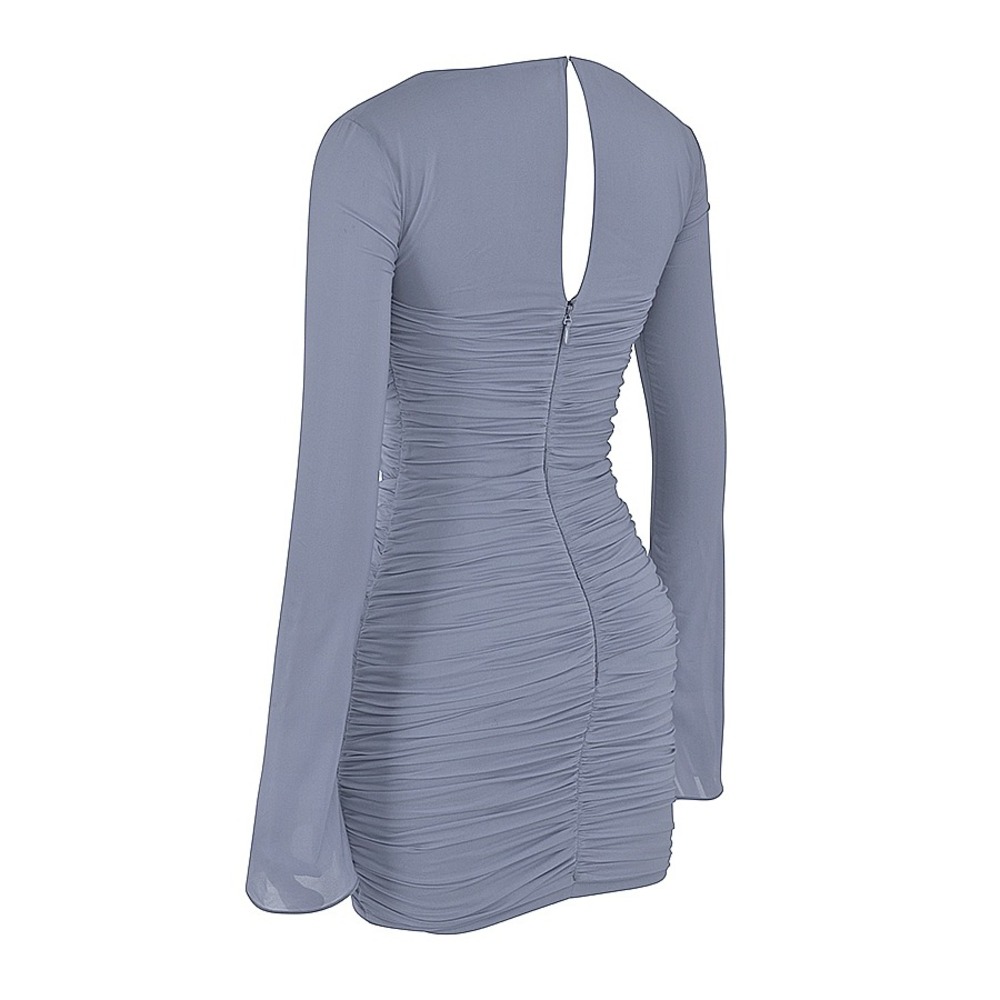 House of CB Camille Dove Grey Silk Ruched Cutout Mini Dress XS - Picture 11 of 12